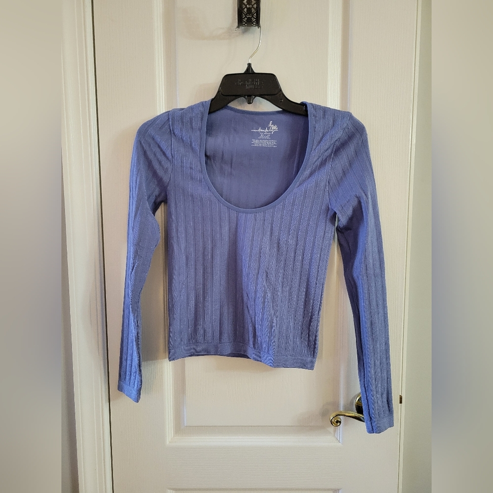 Free People Intimately Lucky You Layering Scoop Neck LS Shirt Sky Blue Size XS/S